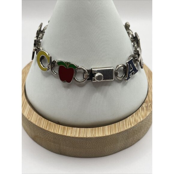 Mexico 925 Silver Enamel ABC Teacher Children Kids Chain Bracelet Vintage A277 - Picture 2 of 16